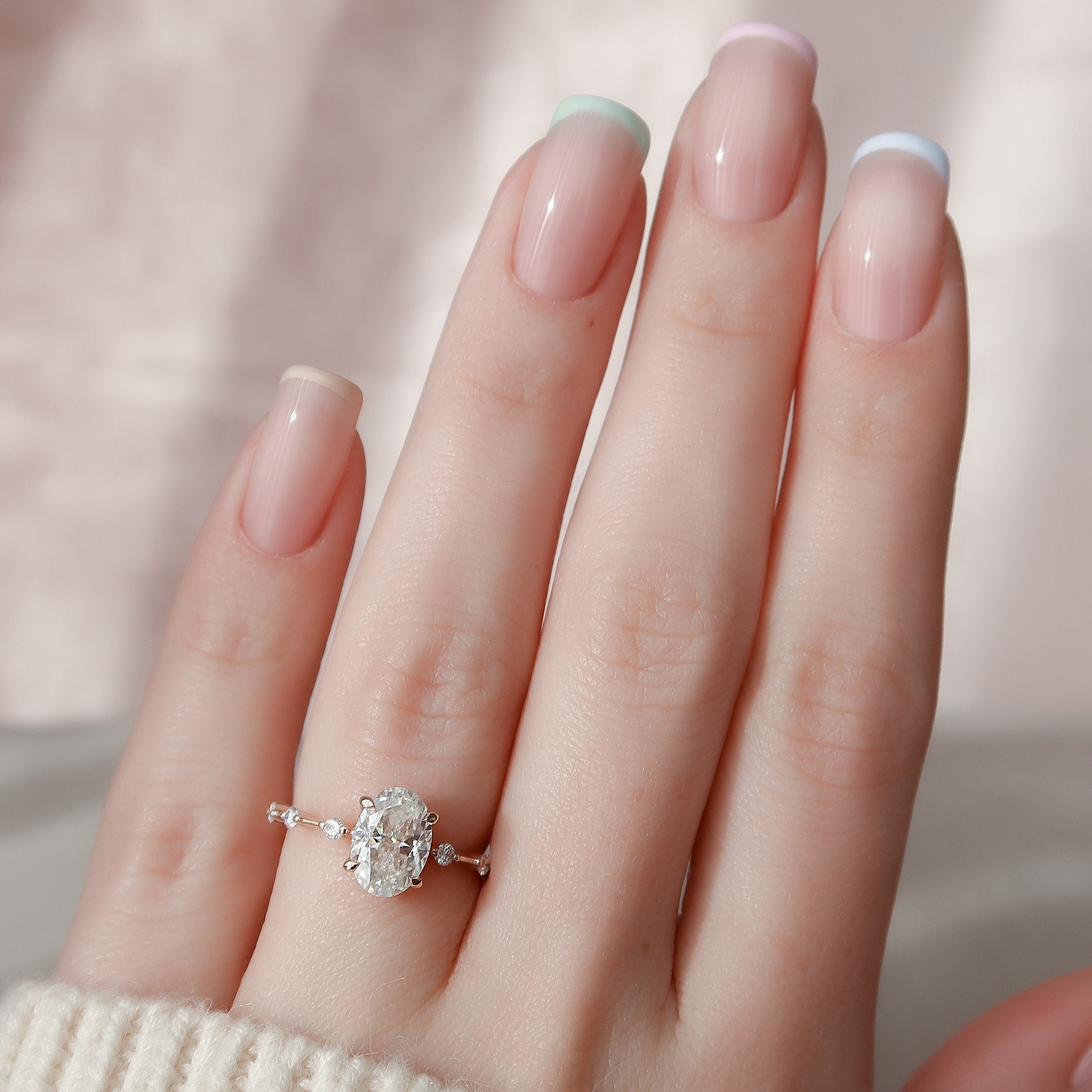 1.5 CT Oval Cut Dainty Pave Moissanite Engagement Ring 1